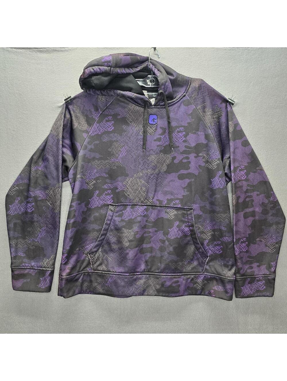 AND1 Men's Hoodie Large Purple Black Digital Camo Geometric Pullover Sweatshirt